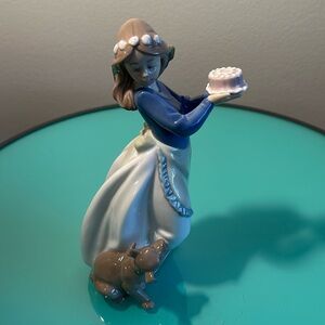 Laden Mao Porcelain Girl with Dog and Cake Figurine